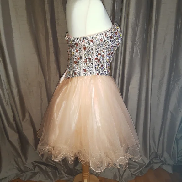 Bejeweled peach sweetheart short full skirt prom / party dress Goya London 10-12 - Picture 16 of 16
